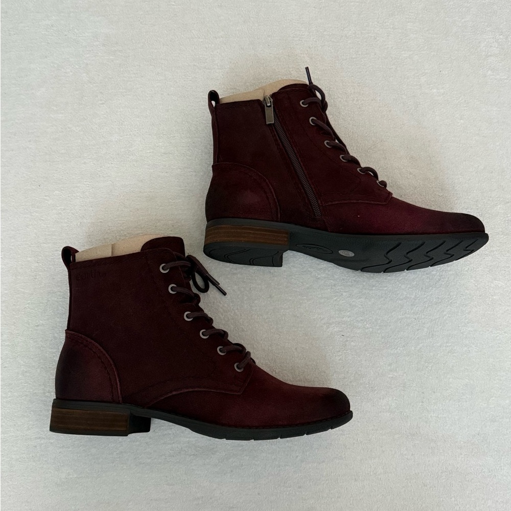 Earth Burgundy Leather Ankle Boots Lace Up Women’s 8.5 Boho Cottagecore NWT - Picture 2 of 10